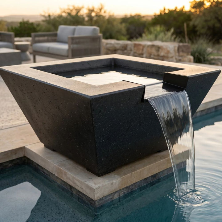 Lombard-P Tall Water Bowl – 32" Concrete Poolside Water Feature with 11" Scupper
