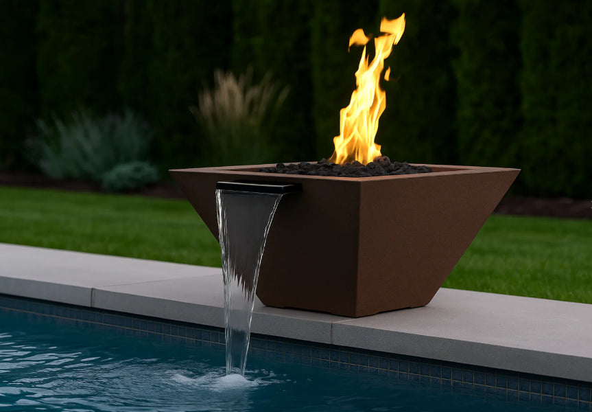 Lombard-P Tall Water Bowl – 32" Concrete Poolside Water Feature with 11" Scupper