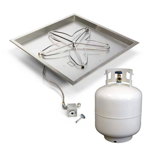 HPC - 18" Square Bowl Match Lit Fire Pit Kit Insert - Propane Fuel (Small Tank)
