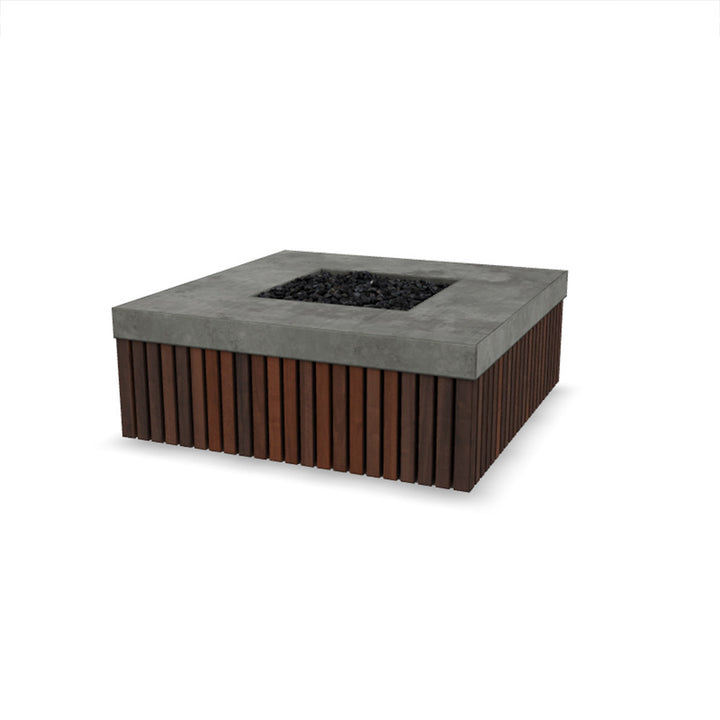 Manchester Fire Table – 42" Square Gas Fire Pit with Brazilian Hardwood & Concrete (65,000 BTUs, Propane/Natural Gas)