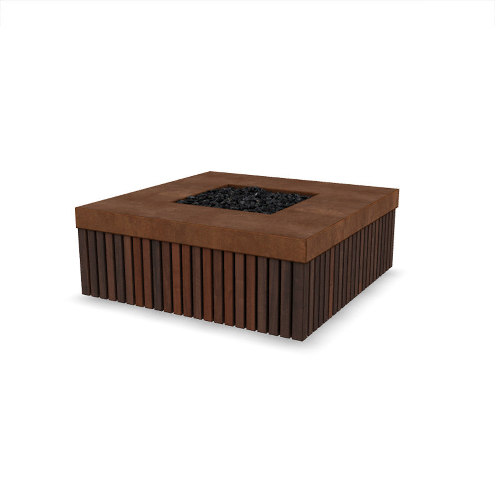 Manchester Fire Table – 42" Square Gas Fire Pit with Brazilian Hardwood & Concrete (65,000 BTUs, Propane/Natural Gas)