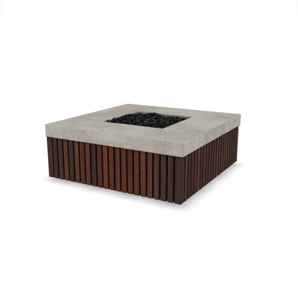 Manchester Fire Table – 42" Square Gas Fire Pit with Brazilian Hardwood & Concrete (65,000 BTUs, Propane/Natural Gas)