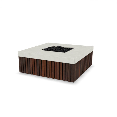 Manchester Fire Table – 42" Square Gas Fire Pit with Brazilian Hardwood & Concrete (65,000 BTUs, Propane/Natural Gas)
