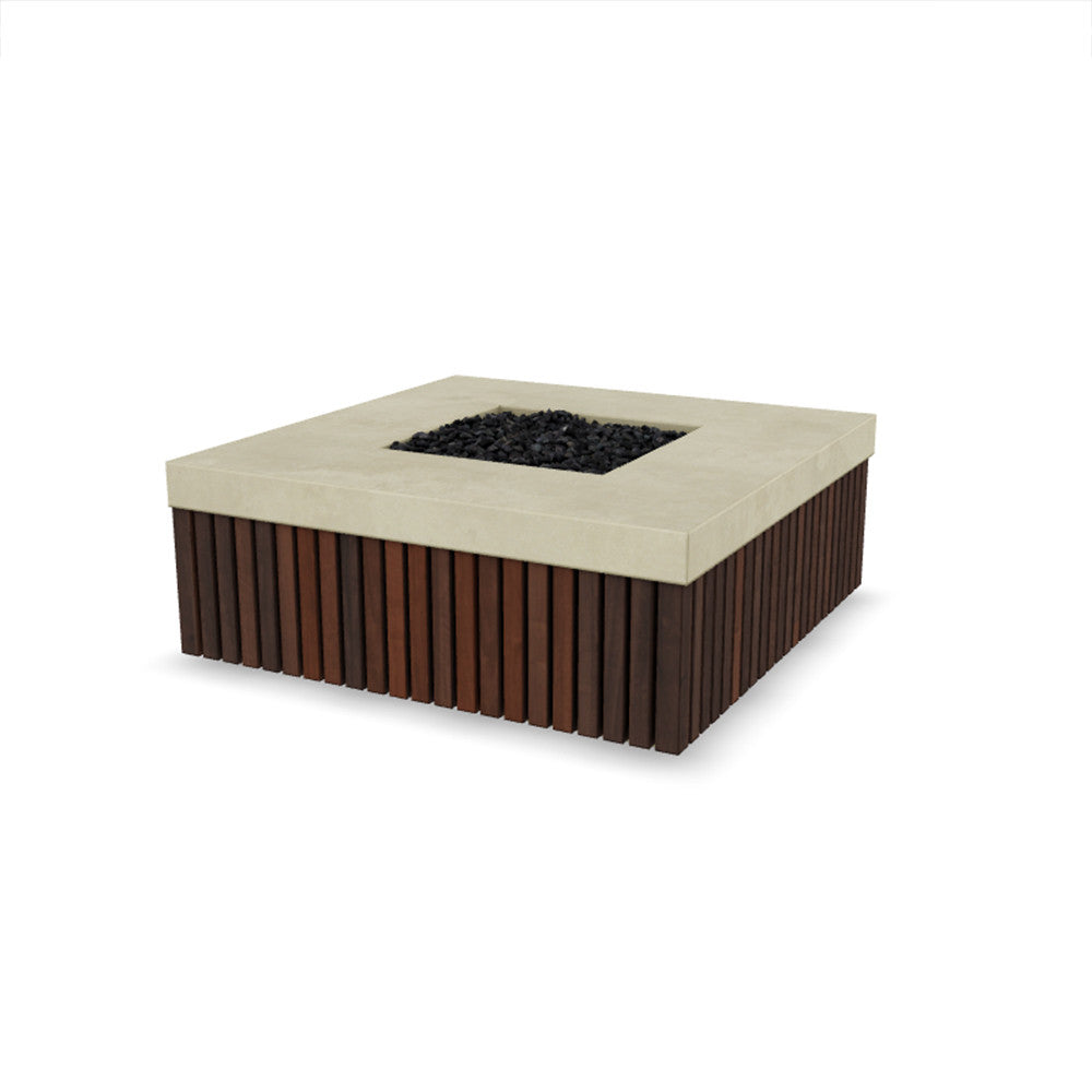 Manchester Fire Table – 42" Square Gas Fire Pit with Brazilian Hardwood & Concrete (65,000 BTUs, Propane/Natural Gas)