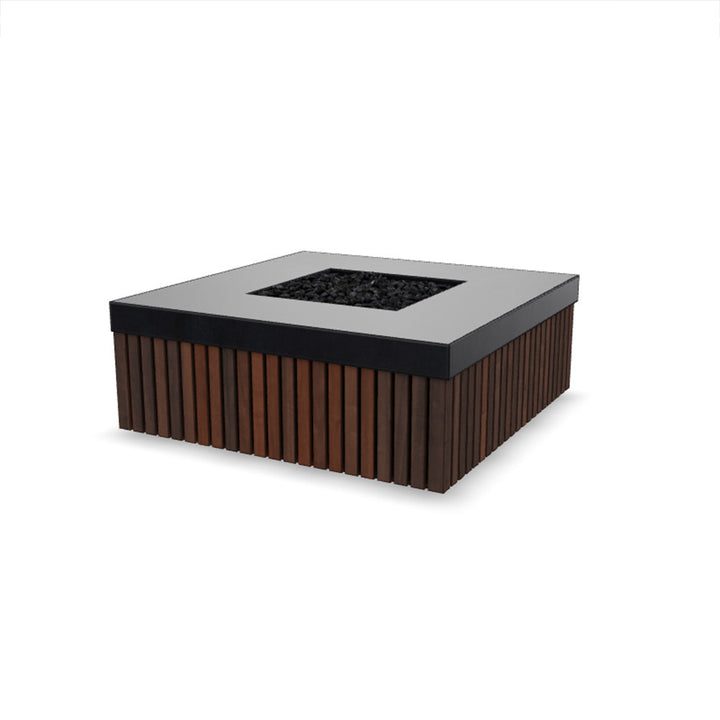 Manchester Fire Table – 42" Square Gas Fire Pit with Brazilian Hardwood & Concrete (65,000 BTUs, Propane/Natural Gas)