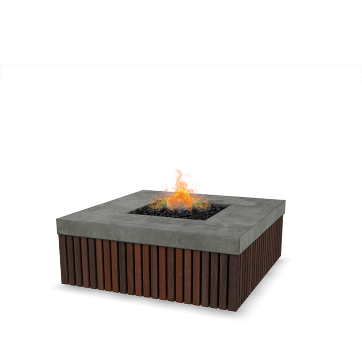 Manchester Fire Table – 42" Square Gas Fire Pit with Brazilian Hardwood & Concrete (65,000 BTUs, Propane/Natural Gas)