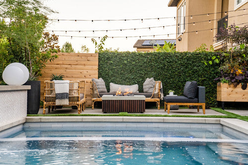 Manchester Fire Table – 42" Square Gas Fire Pit with Brazilian Hardwood & Concrete (65,000 BTUs, Propane/Natural Gas)