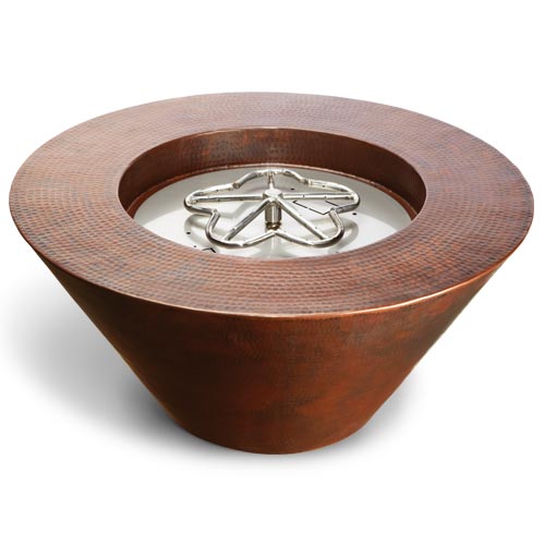 HPC 32" Fire Copper Bowl Series Hammered Mesa Fire Bowl, Match Lit, Torpedo Burner