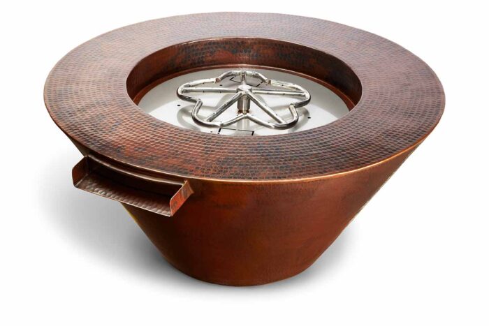 HPC 32" Fire Copper Bowl Series Hammered Mesa Fire Bowl, Match Lit, Torpedo Burner