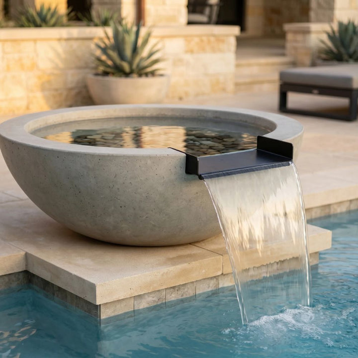 Moderno 2 Water Bowl – 29" Compact Concrete Poolside Water Feature with 11" Scupper