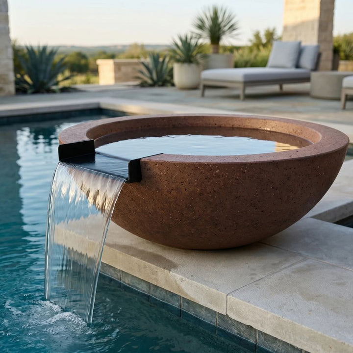 Moderno 2 Water Bowl – 29" Compact Concrete Poolside Water Feature with 11" Scupper