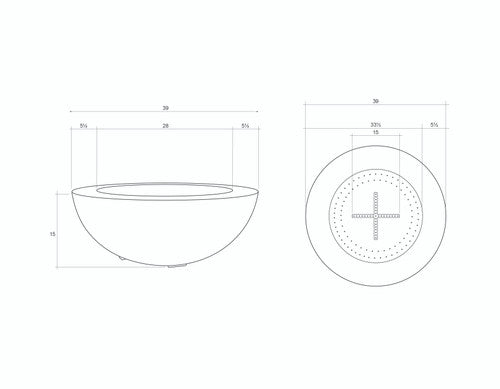 Moderno 6 Outdoor Fire Bowl – 39” Wide Rim Concrete Gas Fire Pit with 5.5” Surface Edge