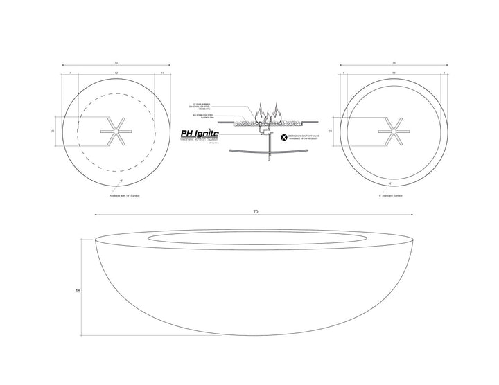 Moderno 70 Outdoor Fire Bowl – 70” Extra-Large Handcrafted Concrete Gas Fire Pit with Optional 14” Rim