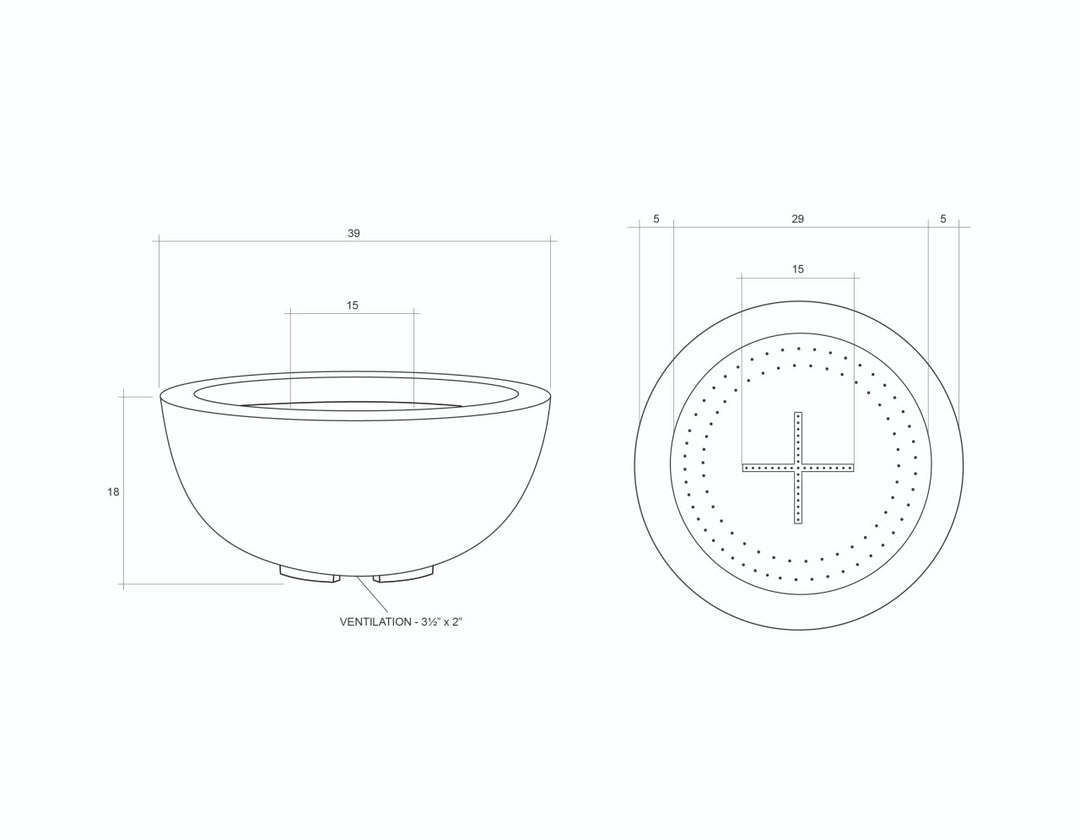 Moderno 8 Fire Bowl – 39" Hand-Crafted Concrete Gas Fire Pit, Taller Design (65,000 BTUs, Natural Gas or Propane)