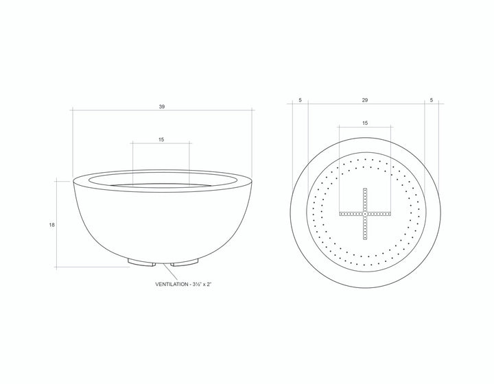 Moderno 8 Fire Bowl – 39" Hand-Crafted Concrete Gas Fire Pit, Taller Design (65,000 BTUs, Natural Gas or Propane)