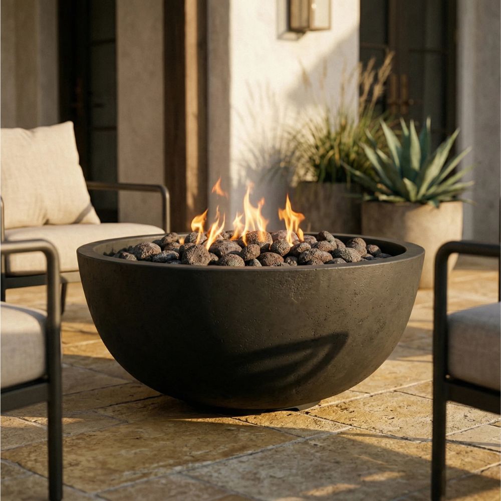 Moderno 1 Fire Bowl – 39" Hand-Crafted Concrete Gas Fire Pit (65,000 BTUs, Propane or Natural Gas)