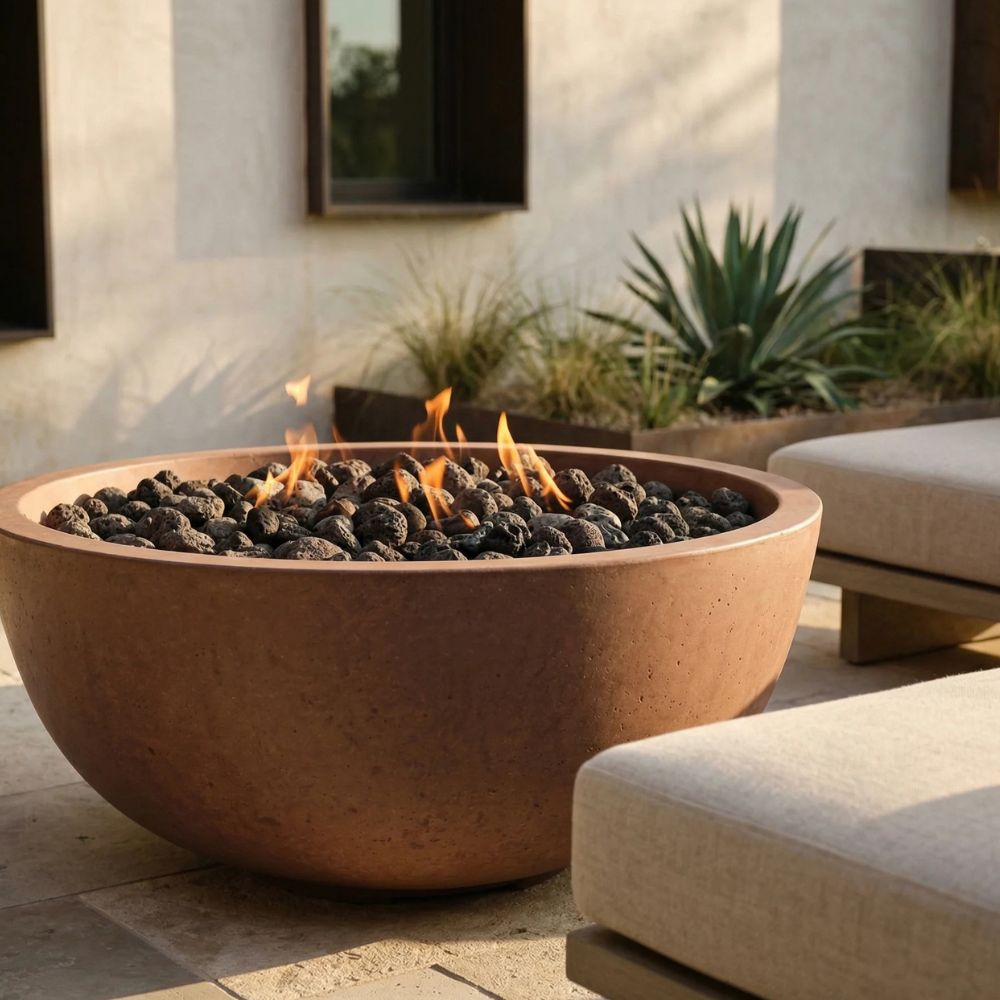 Moderno 1 Fire Bowl – 39" Hand-Crafted Concrete Gas Fire Pit (65,000 BTUs, Propane or Natural Gas)