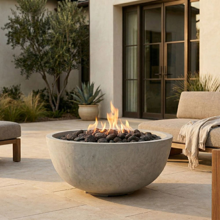 Moderno 1 Fire Bowl – 39" Hand-Crafted Concrete Gas Fire Pit (65,000 BTUs, Propane or Natural Gas)