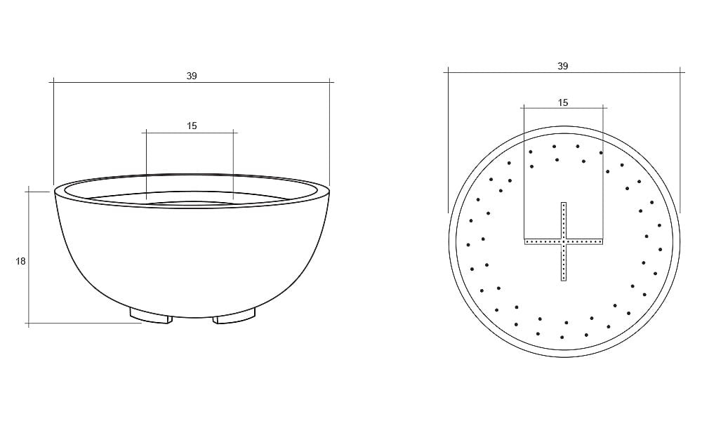 Moderno 1 Fire Bowl – 39" Hand-Crafted Concrete Gas Fire Pit (65,000 BTUs, Propane or Natural Gas)