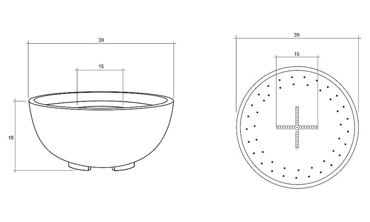 Moderno 1 Fire Bowl – 39" Hand-Crafted Concrete Gas Fire Pit (65,000 BTUs, Propane or Natural Gas)