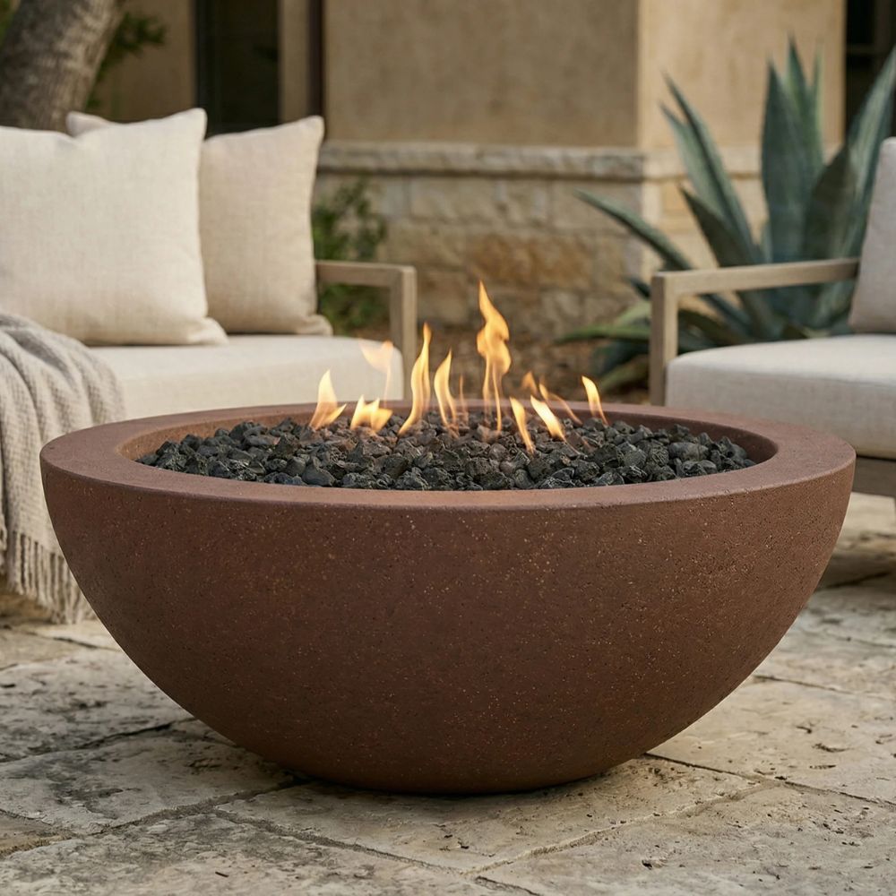 Moderno 2 Fire Bowl – 29" Compact Poolside Concrete Gas Fire Pit (65,000 BTUs, Natural Gas or Propane)