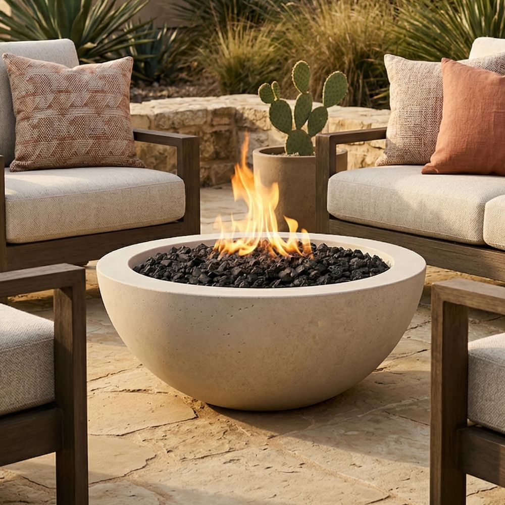 Moderno 2 Fire Bowl – 29" Compact Poolside Concrete Gas Fire Pit (65,000 BTUs, Natural Gas or Propane)