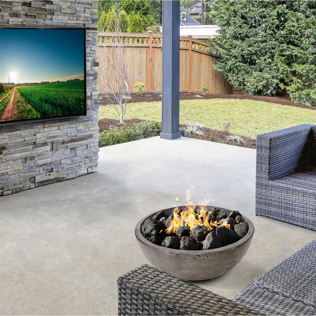 Moderno 2 Fire Bowl – 29" Compact Poolside Concrete Gas Fire Pit (65,000 BTUs, Natural Gas or Propane)