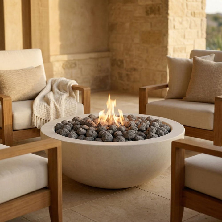 Moderno 5 Outdoor Fire Bowl – 36” Wide Surface Handcrafted Concrete Gas Fire Pit
