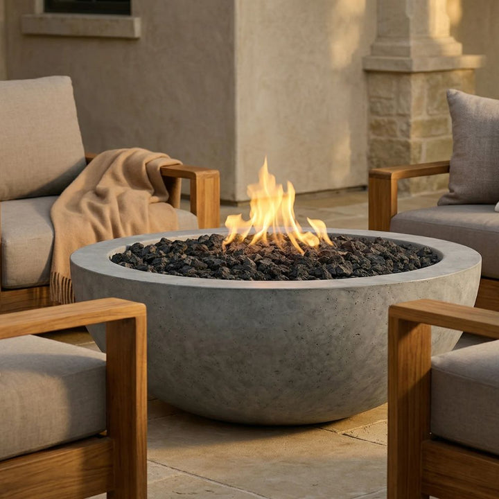 Moderno 5 Outdoor Fire Bowl – 36” Wide Surface Handcrafted Concrete Gas Fire Pit