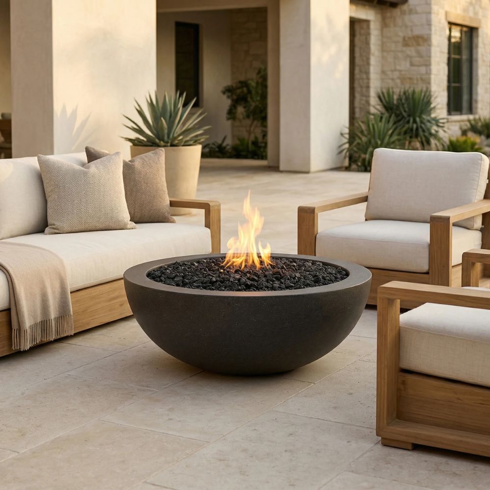 Moderno 5 Outdoor Fire Bowl – 36” Wide Surface Handcrafted Concrete Gas Fire Pit
