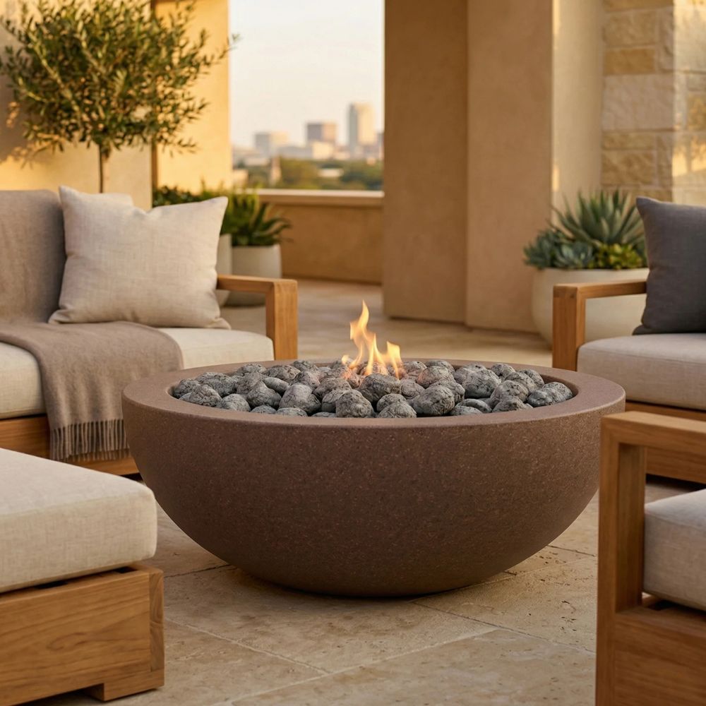 Moderno 5 Outdoor Fire Bowl – 36” Wide Surface Handcrafted Concrete Gas Fire Pit