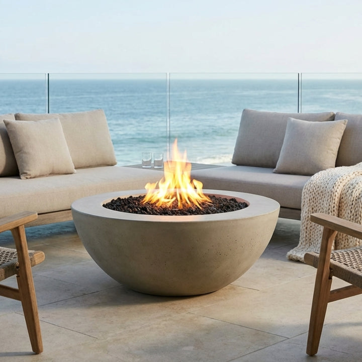 Moderno 5 Outdoor Fire Bowl – 36” Wide Surface Handcrafted Concrete Gas Fire Pit