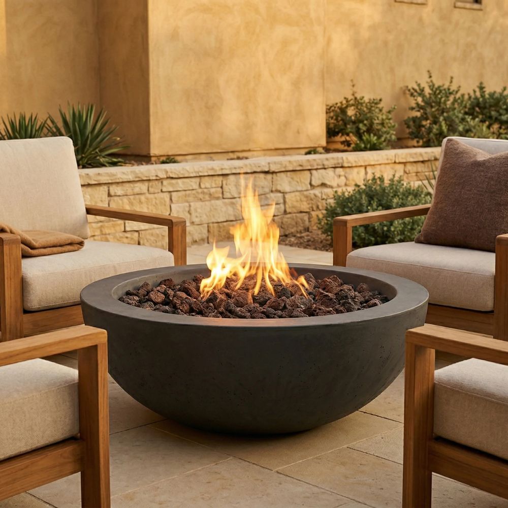 Moderno 6 Outdoor Fire Bowl – 39” Wide Rim Concrete Gas Fire Pit with 5.5” Surface Edge