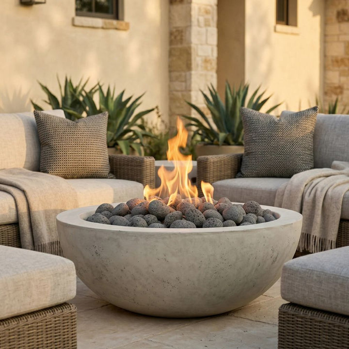 Moderno 6 Outdoor Fire Bowl – 39” Wide Rim Concrete Gas Fire Pit with 5.5” Surface Edge