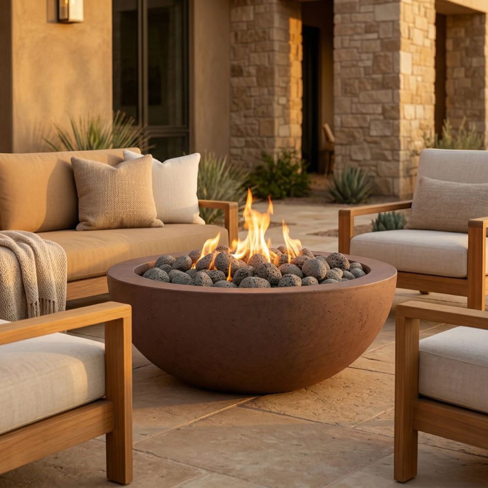 Moderno 6 Outdoor Fire Bowl – 39” Wide Rim Concrete Gas Fire Pit with 5.5” Surface Edge