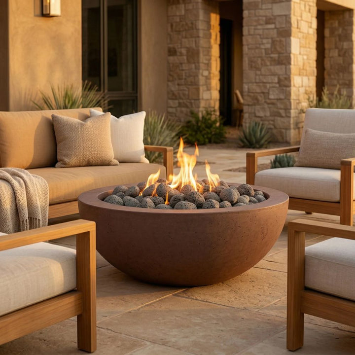 Moderno 6 Outdoor Fire Bowl – 39” Wide Rim Concrete Gas Fire Pit with 5.5” Surface Edge