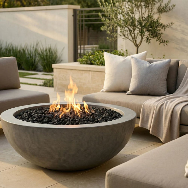 Moderno 6 Outdoor Fire Bowl – 39” Wide Rim Concrete Gas Fire Pit with 5.5” Surface Edge