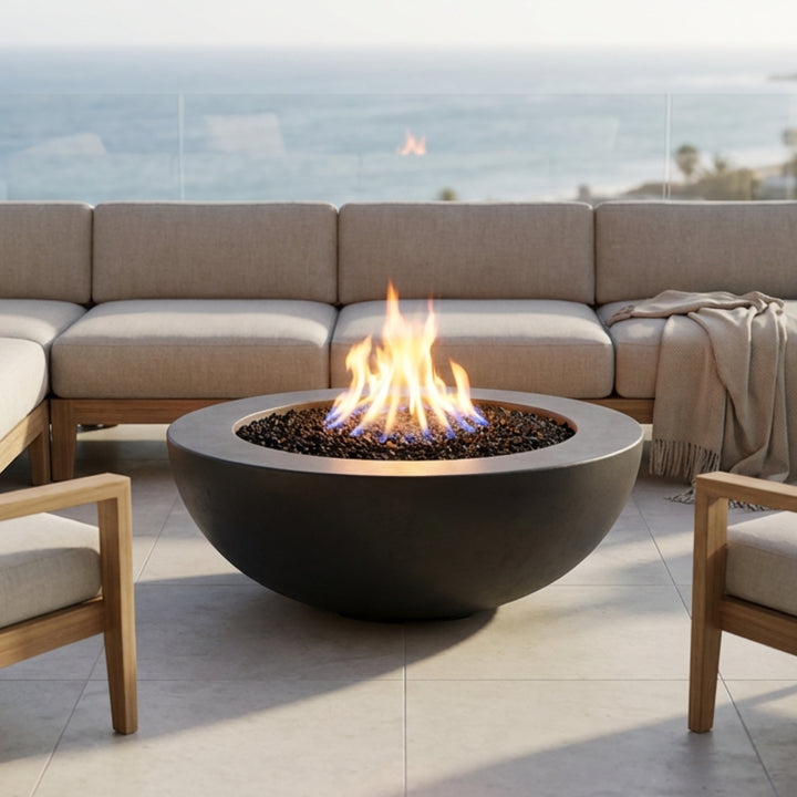 Moderno 6 Outdoor Fire Bowl – 39” Wide Rim Concrete Gas Fire Pit with 5.5” Surface Edge