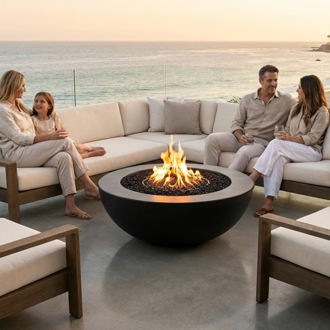 Moderno 6 Outdoor Fire Bowl – 39” Wide Rim Concrete Gas Fire Pit with 5.5” Surface Edge
