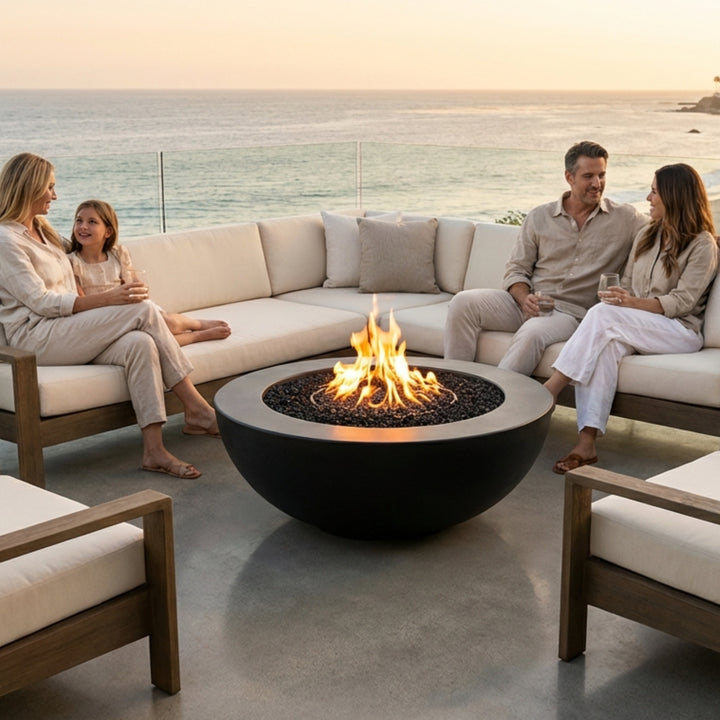 Moderno 6 Outdoor Fire Bowl – 39” Wide Rim Concrete Gas Fire Pit with 5.5” Surface Edge