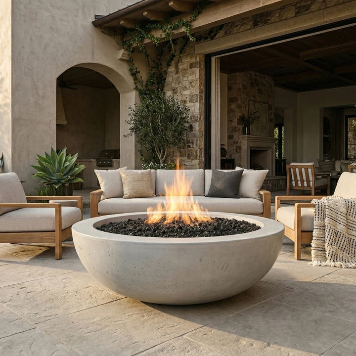 Moderno 70 Outdoor Fire Bowl – 70” Extra-Large Handcrafted Concrete Gas Fire Pit with Optional 14” Rim