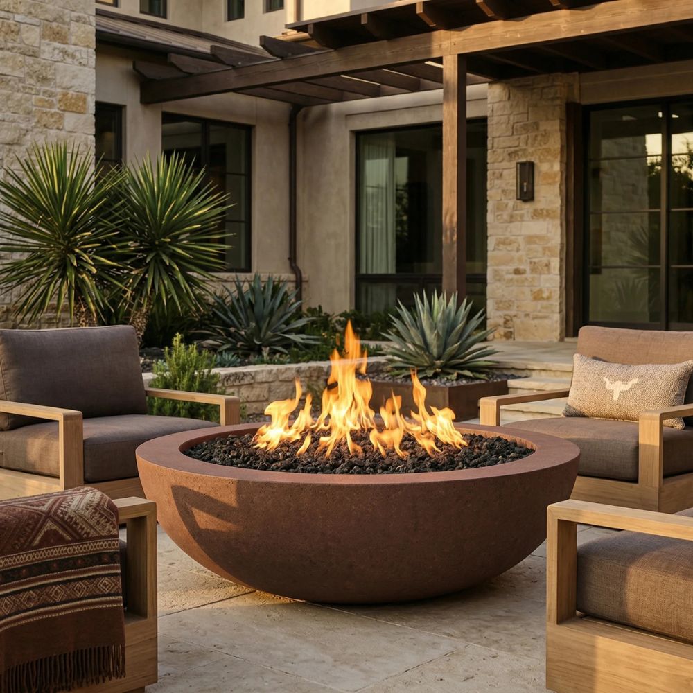 Moderno 70 Outdoor Fire Bowl – 70” Extra-Large Handcrafted Concrete Gas Fire Pit with Optional 14” Rim