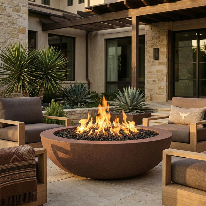 Moderno 70 Outdoor Fire Bowl – 70” Extra-Large Handcrafted Concrete Gas Fire Pit with Optional 14” Rim