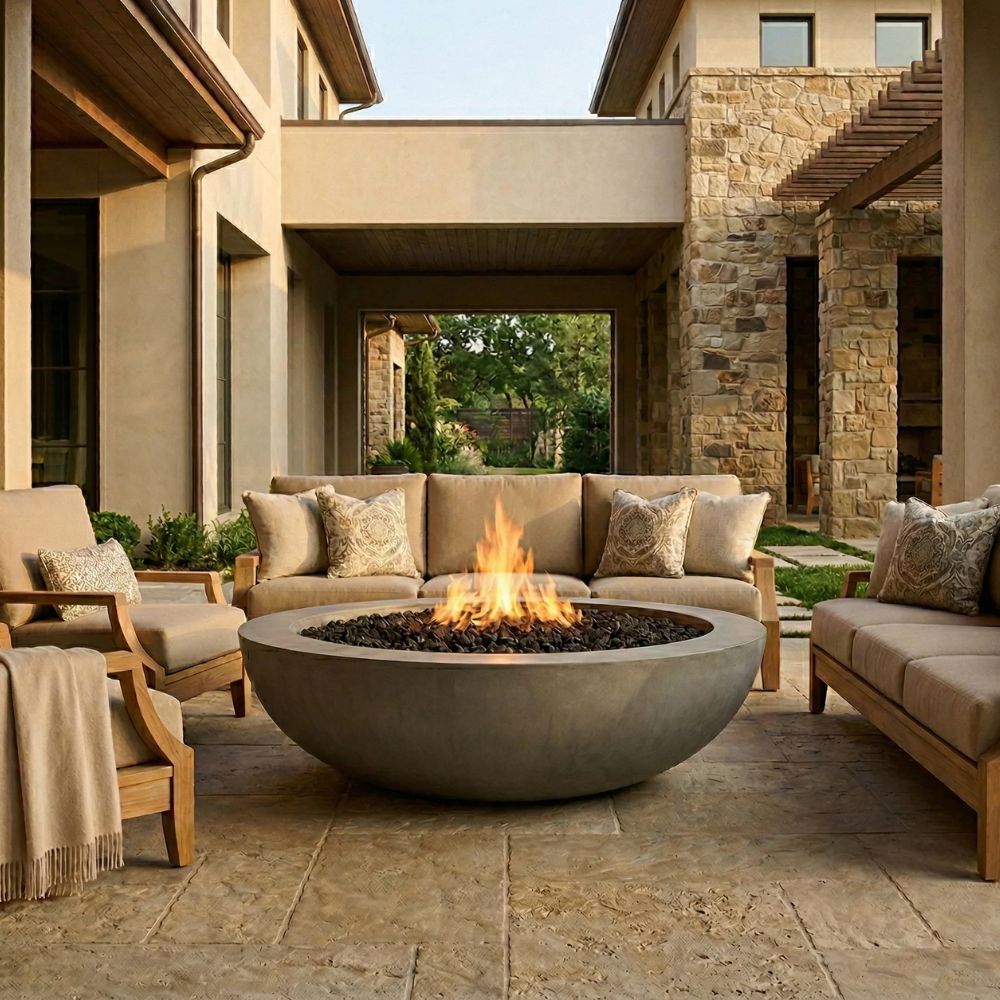 Moderno 70 Outdoor Fire Bowl – 70” Extra-Large Handcrafted Concrete Gas Fire Pit with Optional 14” Rim