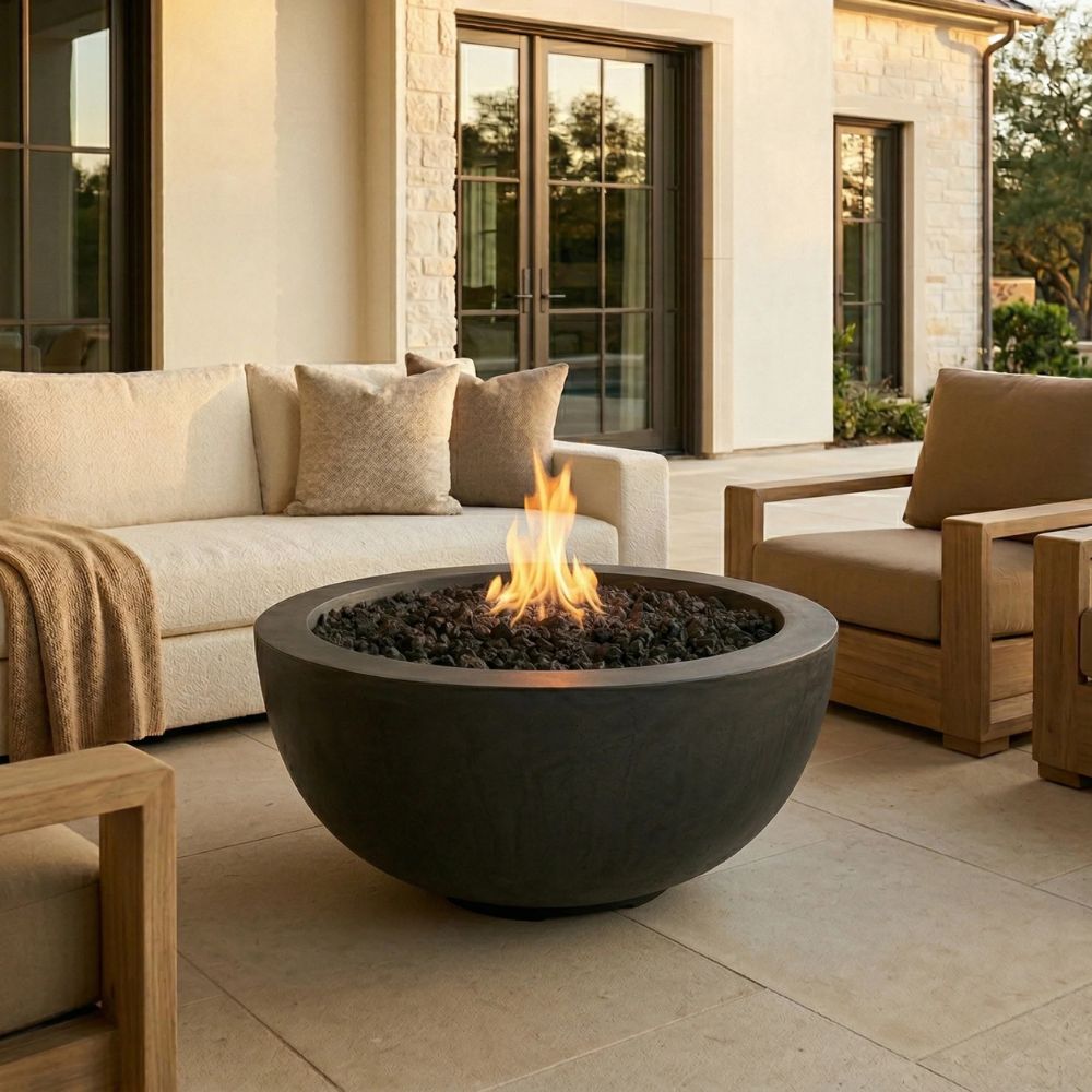 Moderno 8 Fire Bowl – 39" Hand-Crafted Concrete Gas Fire Pit, Taller Design (65,000 BTUs, Natural Gas or Propane)