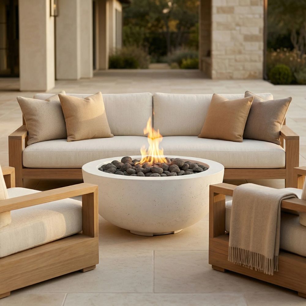 Moderno 8 Fire Bowl – 39" Hand-Crafted Concrete Gas Fire Pit, Taller Design (65,000 BTUs, Natural Gas or Propane)