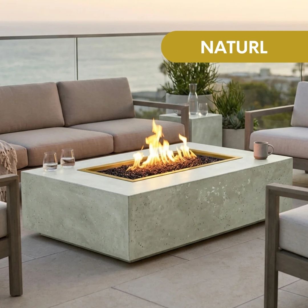 Tavola 1 Modern Concrete Fire Table 56" – Outdoor Gas Fire Pit by Prism Hardscapes