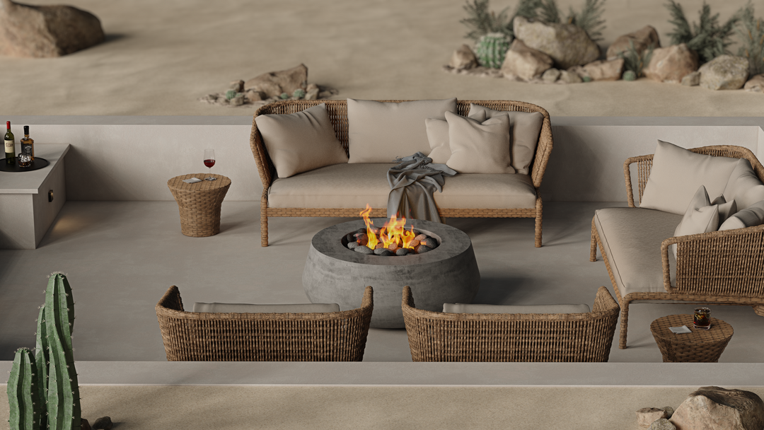 Oasis Fire Bowl – 42" Round Concrete Gas Fire Pit with Sloped Straight Edge (65,000 BTUs, Propane/Natural Gas)