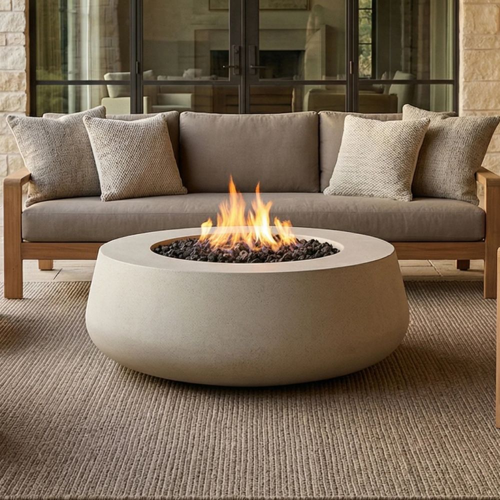 Oasis Fire Bowl – 42" Round Concrete Gas Fire Pit with Sloped Straight Edge (65,000 BTUs, Propane/Natural Gas)