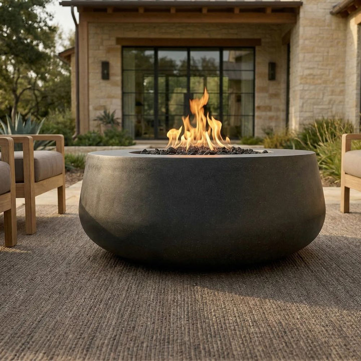 Oasis Fire Bowl – 42" Round Concrete Gas Fire Pit with Sloped Straight Edge (65,000 BTUs, Propane/Natural Gas)